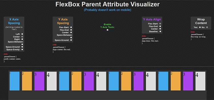 CSSリソース無料のFlexBox親属性ビジュアライザー