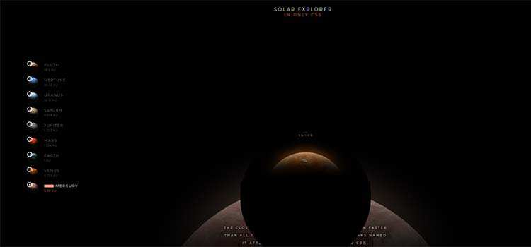 Explorador del sistema solar en CSS