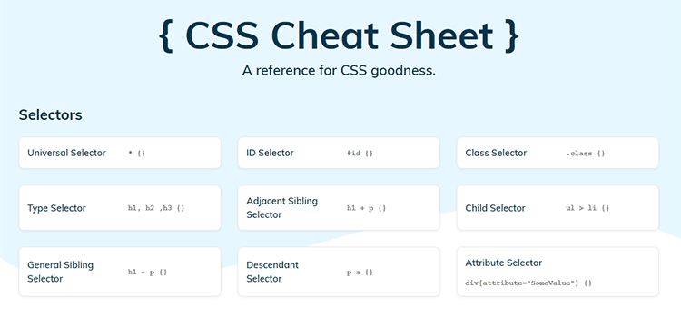 Recursos CSS Folha de dicas CSS grátis