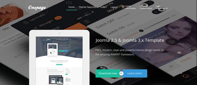 Modèle joomla gratuit Onepage Warp 6 Framework