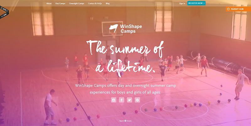 Tendência de web design de tipografia desenhada à mão WinShapeCamps