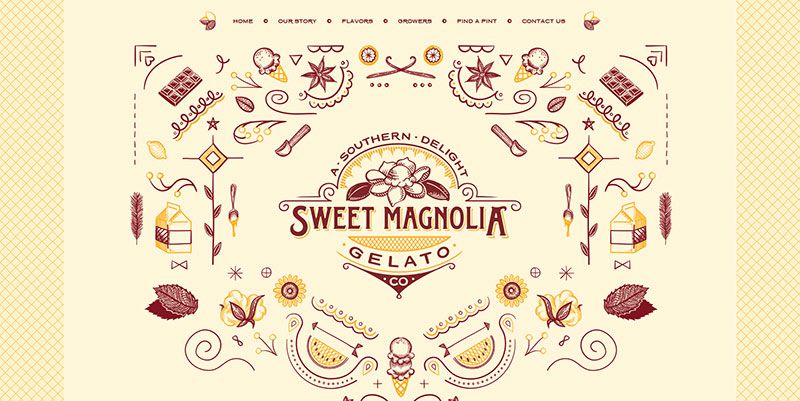 Tren desain web tipografi yang digambar tangan Sweet Magnolia Gelato