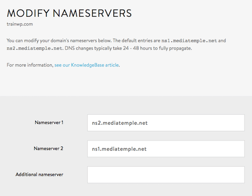 Le formulaire de modification de serveur de noms avec Media Temple