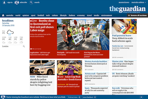 Flexbox en cours d'utilisation sur le site de The Guardian