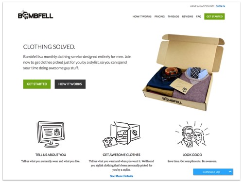 Bombfell landing page.