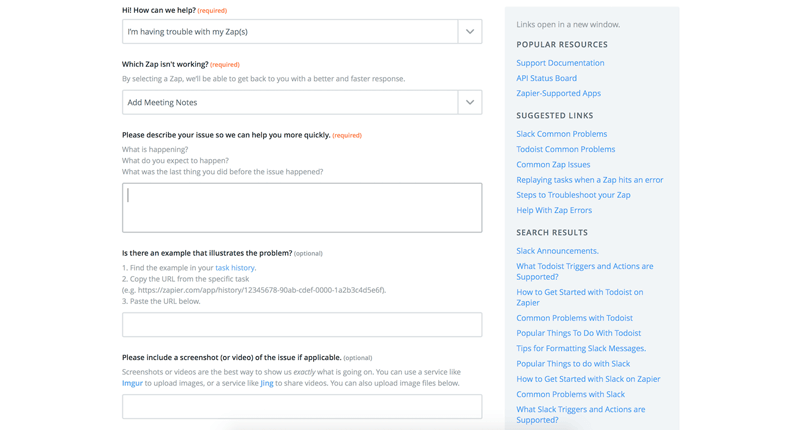 Zapier support form