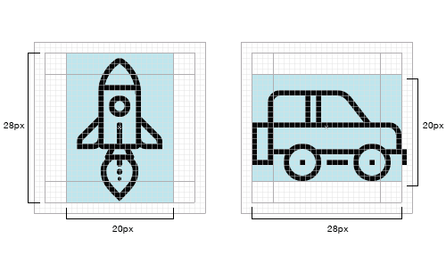 Iconos verticales y horizontales en una cuadrícula