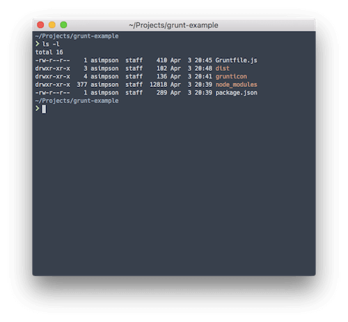 Captura de tela do diretório grunt-example