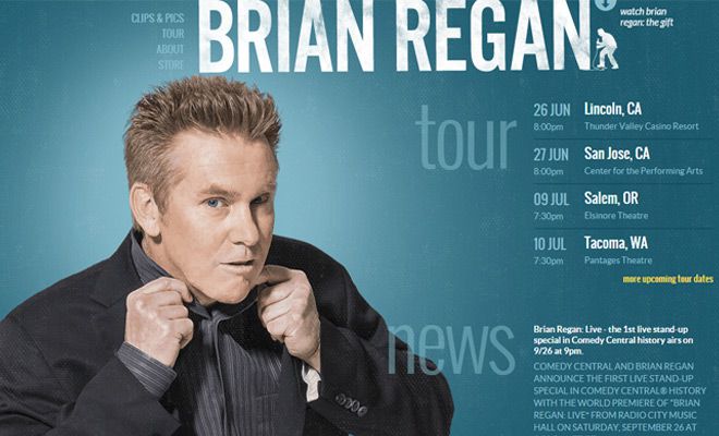 página de inicio del sitio web del comediante brian regan