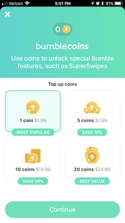 واجهة مستخدم Bumble UI نظيفة وبسيطة