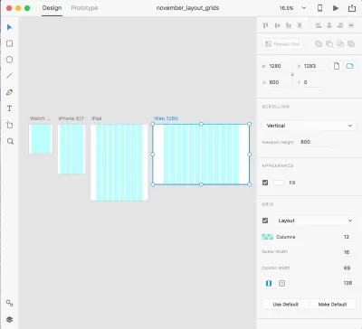 Siatki układu w programie Adobe XD dostosowują się do różnych rozmiarów ekranu.