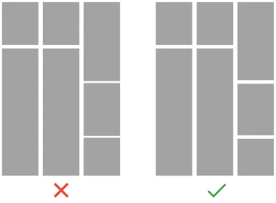 Zwróć uwagę na odstępy zarówno w poziomie, jak i w pionie. Po lewej stronie zróżnicowane rozstawy w pionie. Po prawej spójne odstępy w pionie