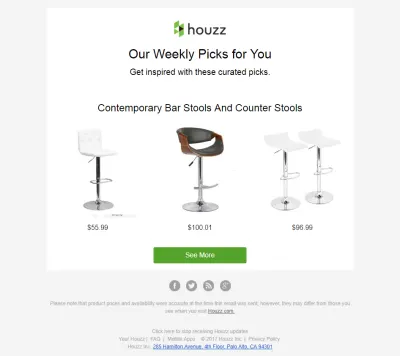 E-Mail mit einem Abmeldelink von Houzz