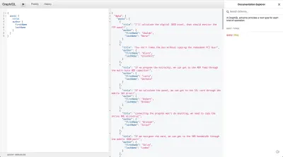 Tangkapan layar kueri dasar yang dibuat dengan GraphiQL