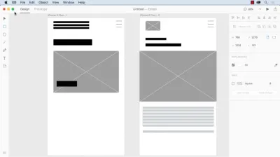 Beispiel für Wireframes für eine mobile App in Adobe XD.