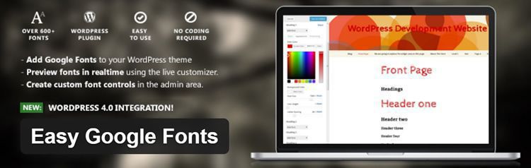 łatwe czcionki google wordpress