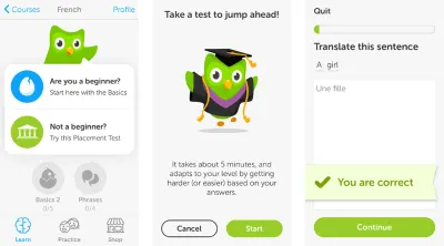 Duolingo ma przewodnik użytkownika, który składa się z szybkiego testu.