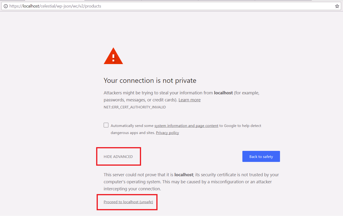 Peringatan ketika localhost bukan https