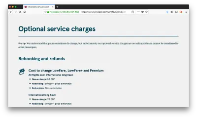 Die Website von Norwegian zu Gebühren für optionale Dienstleistungen enthält eine vollständige Liste der Gebühren, die für optionale Dienstleistungen erhoben werden.