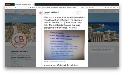Screenshot von dem eindeutig unbrauchbaren System, das für die Auslösung der Raketenwarnung auf Hawaii verantwortlich gemacht wurde.