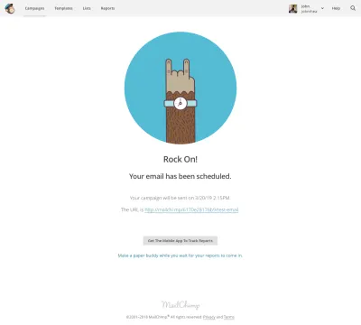 Mailchimp เฉลิมฉลองแคมเปญอีเมลที่เสร็จสมบูรณ์ของคุณด้วยป้ายสัญลักษณ์