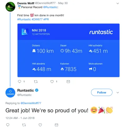 Поощряйте своих подписчиков делиться особыми моментами. Runtastic призывает своих пользователей делиться своими достижениями в социальных сетях.