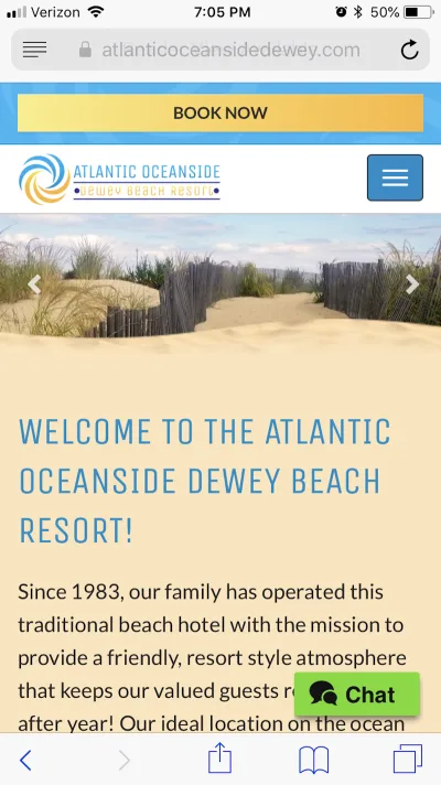 В верхней части страницы Atlantic Oceanside отображается кнопка «Забронировать сейчас».