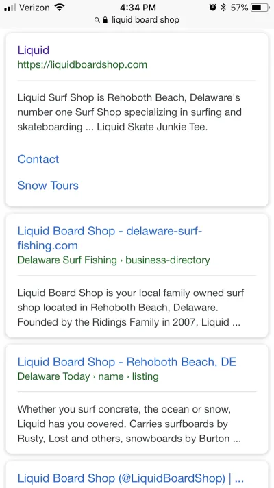 Обратитесь к первому результату поиска по запросу Liquid Surf Shop. Обратите внимание, как лаконично это написано.