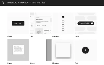 Googleのマテリアルコンポーネントのウェブサイトのスクリーンショット–さまざまなコンポーネントを示しています。