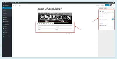 บล็อกตารางใน Gutenberg