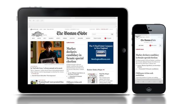 El anuncio en primer plano de la versión de escritorio del diseño web receptivo de Boston Globe