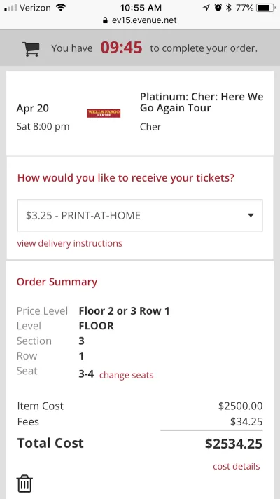 Tiket pilih otomatis Wells Fargo Center