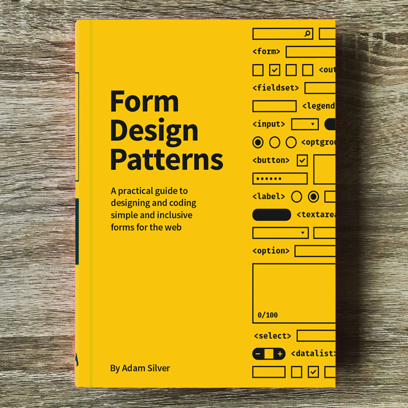 หนังสือ Form Design Patterns เป็นหนังสือปกแข็งที่มีปกสีเหลืองและมีข้อความสีดำอยู่