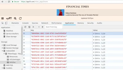 IndexedDB хранит данные о статьях в Financial Times PWA.