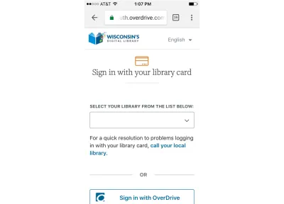 Una captura de pantalla de iniciar sesión en la biblioteca digital de Wisconsin