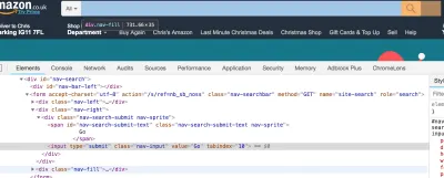 Снимок экрана инспектора Chrome в области поиска Amazon