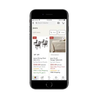 Wayfair 应用搜索过滤器