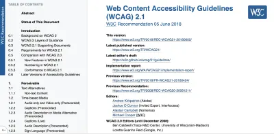 Pagina de pornire standard web Ghid pentru accesibilitatea conținutului web (WCAG 2.1).