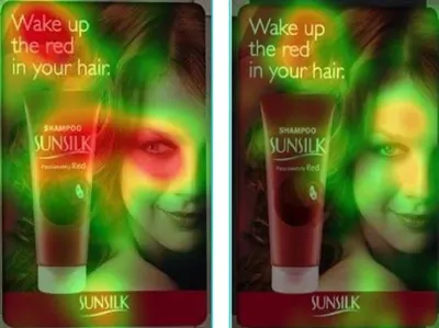 Реклама шампуня Sunsilk, на которой женщина на фотографии смотрит на продукт по сравнению с изображением, на котором она выглядит прямо.