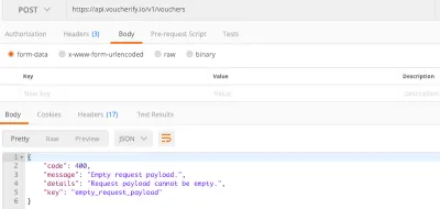 Voucherify API возвращает код ошибки 400