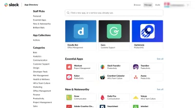 Первая страница Slack App Directory