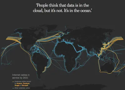 Карта мира с изображением подводных интернет-кабелей в 2021 году