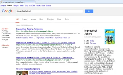 Скриншот результатов поиска Google для непрактичных шутников