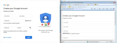 Снимок экрана со сравнением экрана регистрации Gmail в Chrome и IE8