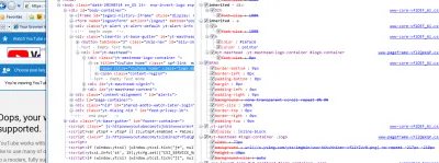 Снимок экрана: логотип YouTube в IE8 и инструменты разработчика, проверяющие его
