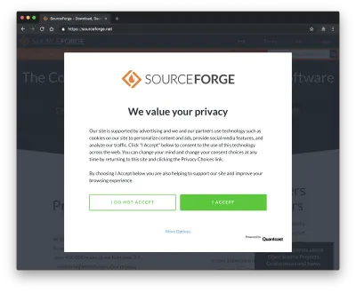 configurações de privacidade do sourceforge