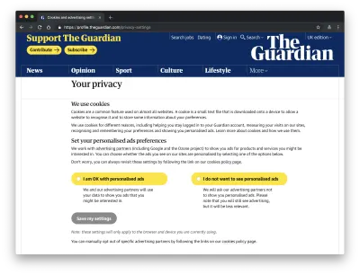 página 'sua privacidade' do guardião