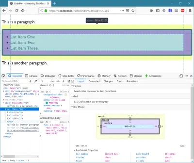 Gambar tata letak sederhana dengan daftar tidak berurutan disorot di browser DevTools