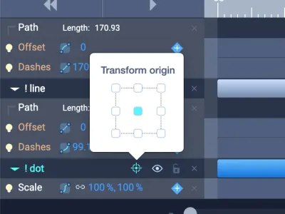 Ubah kontrol asal di panel Timeline SVGator