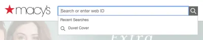 Macy'nin web sitesindeki arama çubuğu